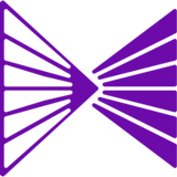 Purple lines regressing to center from the left and thicker lines expanding out from center to the right to reflect transformation